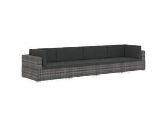 vidaXL 4-delige Loungeset met kussens poly rattan grijs