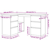 vidaXL Hoekbureau 145x100x76 cm bewerkt hout wit