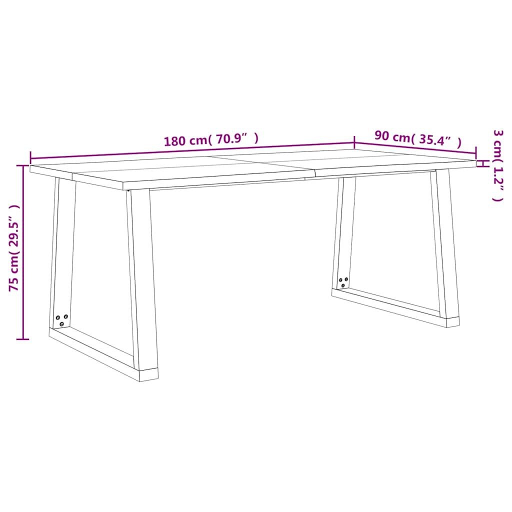 vidaXL Eettafel met natuurlijke rand 180x90x75 cm massief acaciahout
