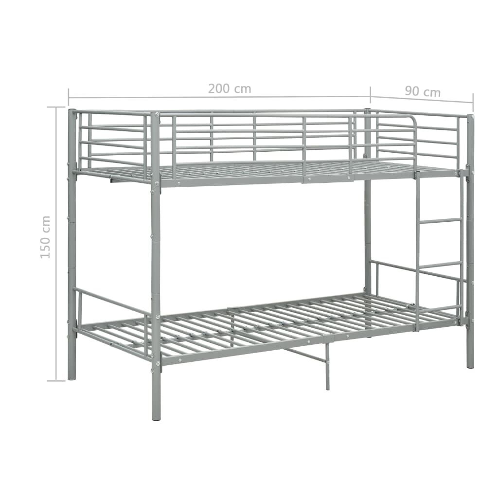 vidaXL Stapelbed metaal grijs 90x200 cm