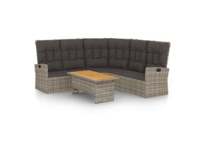 vidaXL Loungeset met Kussens, Poly Rattan, Grijs - 35% Korting