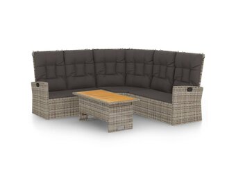 vidaXL 2-delige Loungeset met kussens poly rattan grijs