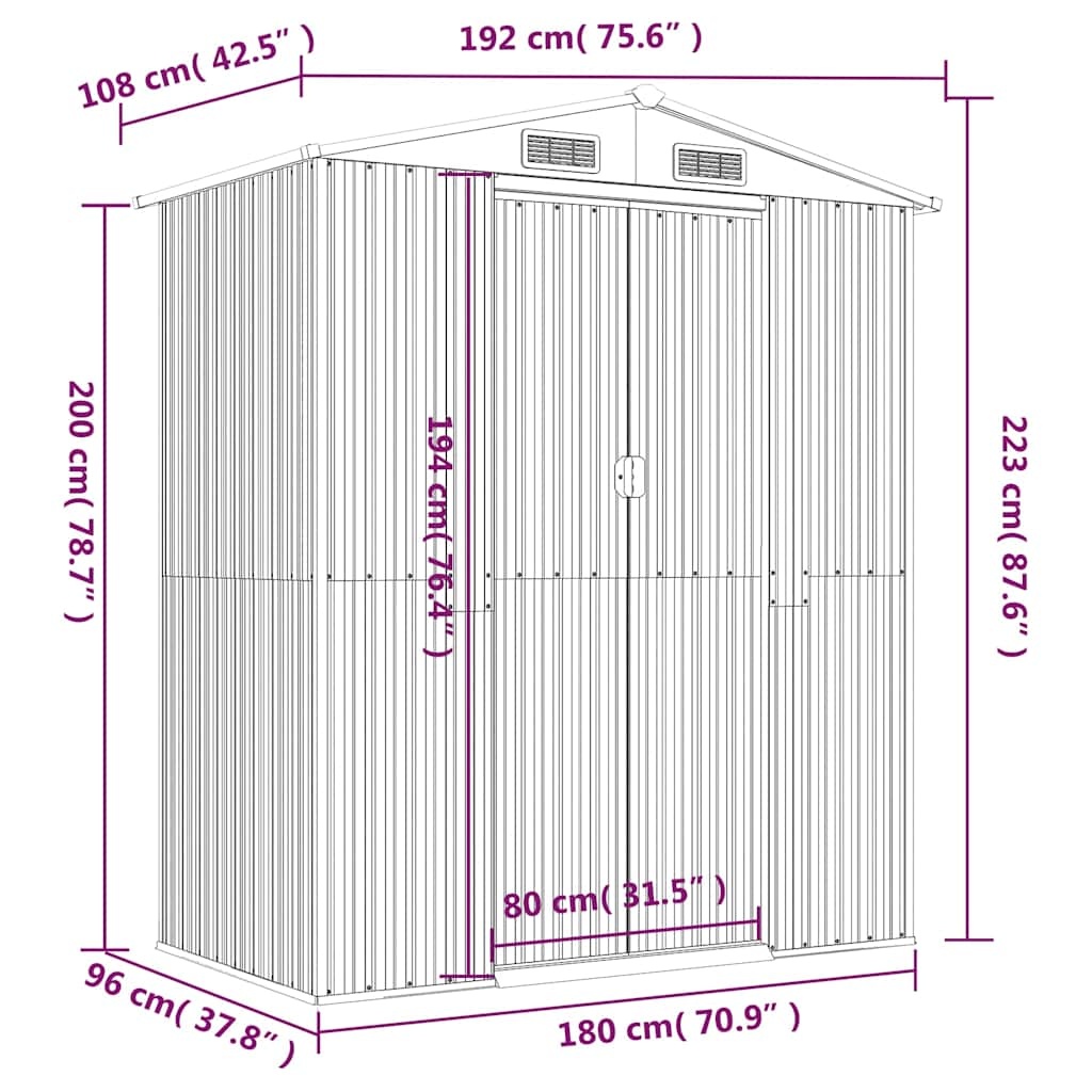 vidaXL Tuinschuur 192x108x223 cm gegalvaniseerd staal antracietkleurig