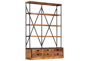 Boekenkast 4-laags met 6 lades 122x36x181 cm Massief Mangohout - 60% Korting