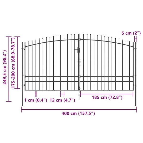 vidaXL Hekpoort dubbele deur met speren bovenkant 400x248 cm
