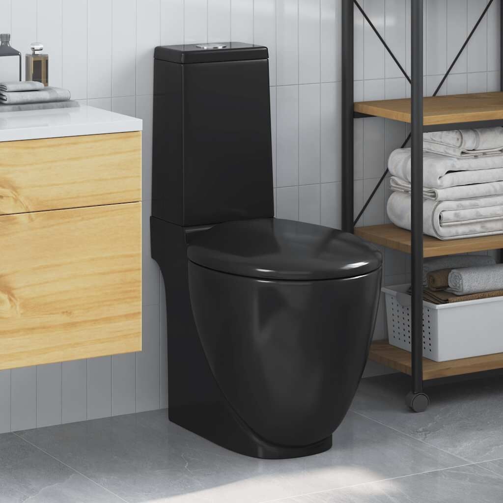 vidaXL Toilet met afvoer achter keramiek zwart