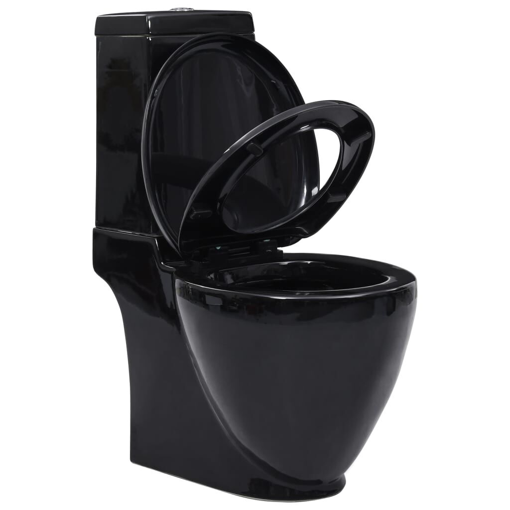 vidaXL Toilet met afvoer achter keramiek zwart
