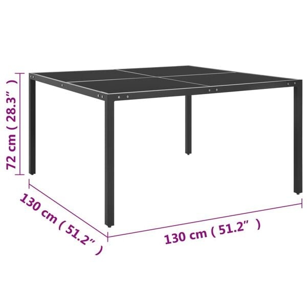 vidaXL Tuintafel 130x130x72 cm staal en glas antracietkleurig
