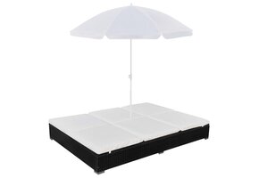 vidaXL Loungebed met parasol poly rattan zwart