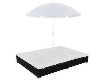 vidaXL Loungebed met parasol poly rattan zwart