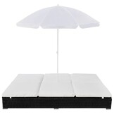 vidaXL Loungebed met parasol poly rattan zwart