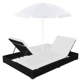 vidaXL Loungebed met parasol poly rattan zwart