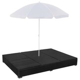 vidaXL Loungebed met parasol poly rattan zwart