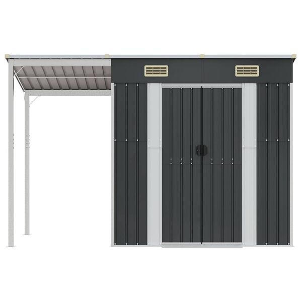 vidaXL Tuinschuur met verlengd dak 277x110,5x181 cm staal antraciet