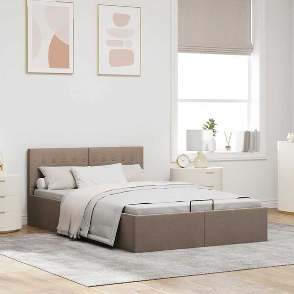 vidaXL Bedframe met hydraulische opslag stof taupe 120x200 cm