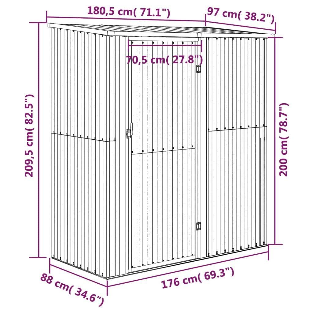 vidaXL Tuinschuur 180,5x97x209,5 cm gegalvaniseerd staal groen