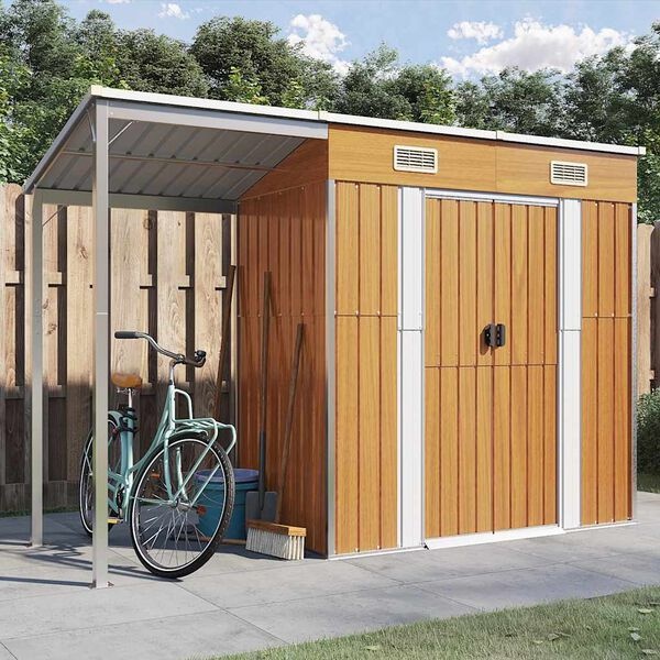 vidaXL Tuinschuur met verlengd dak 277x110,5x181 cm staal lichtbruin