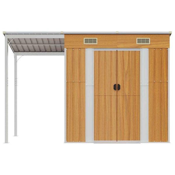 vidaXL Tuinschuur met verlengd dak 277x110,5x181 cm staal lichtbruin