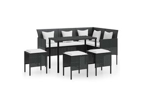 5-delige Loungeset L-vormig Poly Rattan Zwart - 55% Korting