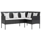 vidaXL 5-delige Loungeset met kussens L-vormig poly rattan zwart
