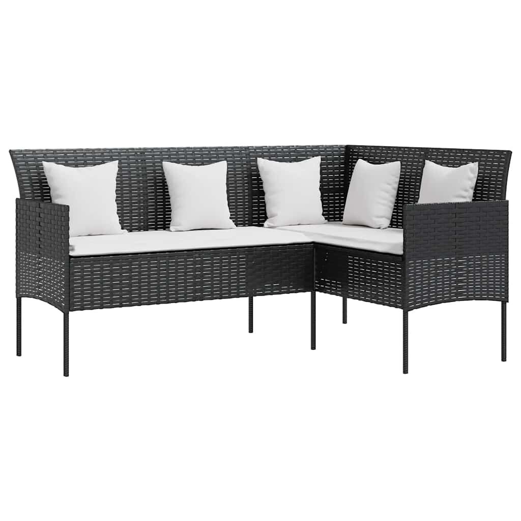 vidaXL 5-delige Loungeset met kussens L-vormig poly rattan zwart