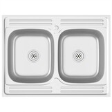 vidaXL Gootsteen met dubbele bak 800x600x155 mm roestvrij staal zilver