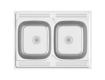 vidaXL Gootsteen met dubbele bak 800x600x155 mm roestvrij staal zilver
