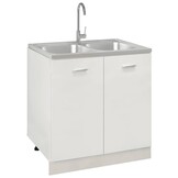 vidaXL Gootsteen met dubbele bak 800x600x155 mm roestvrij staal zilver
