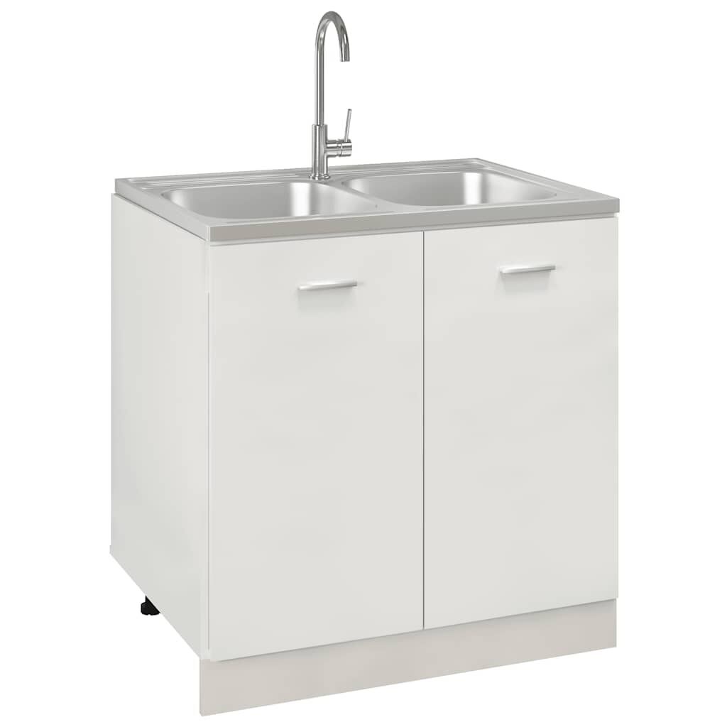 vidaXL Gootsteen met dubbele bak 800x600x155 mm roestvrij staal zilver