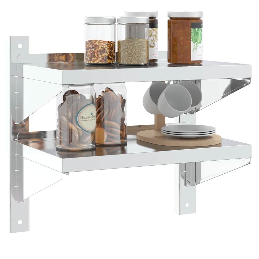 vidaXL Wandschap 2-laags 50x30x48 cm roestvrijstaal zilverkleurig