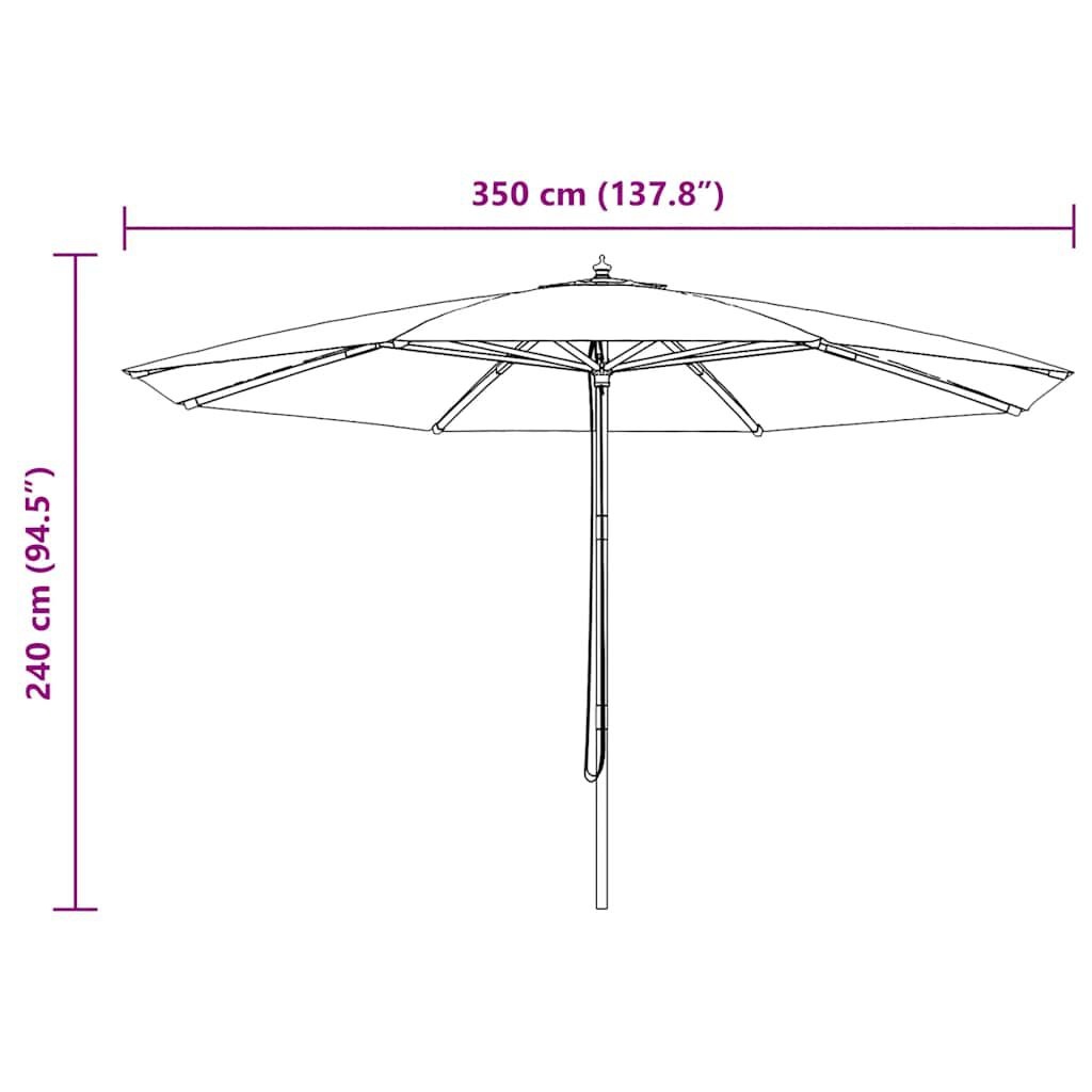 vidaXL Parasol met houten paal 350 cm antraciet