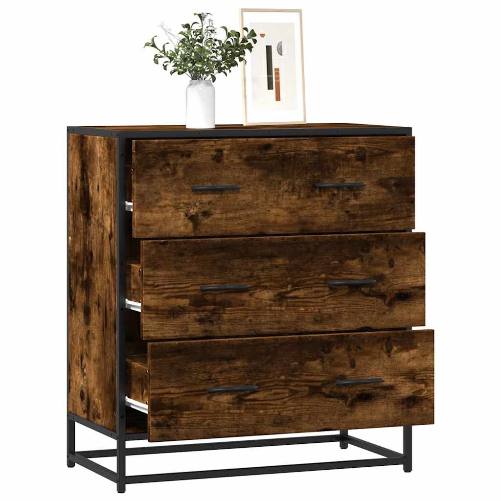 vidaXL Dressoir 68x35x76 cm bewerkt hout en metaal gerookt eiken