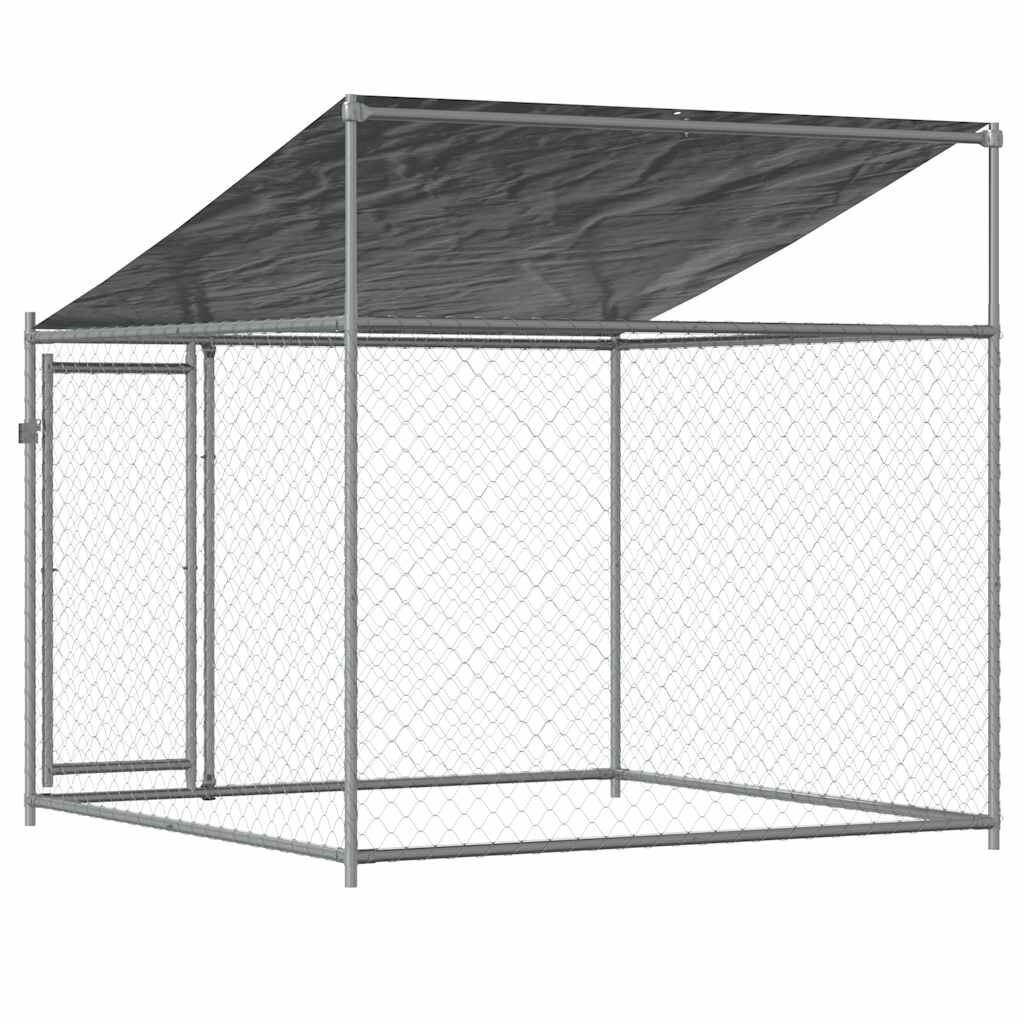 vidaXL Hondenhok met dak en deur 2x2x2 m gegalvaniseerd staal grijs