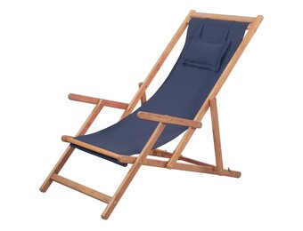 vidaXL Strandstoel inklapbaar stof en houten frame blauw