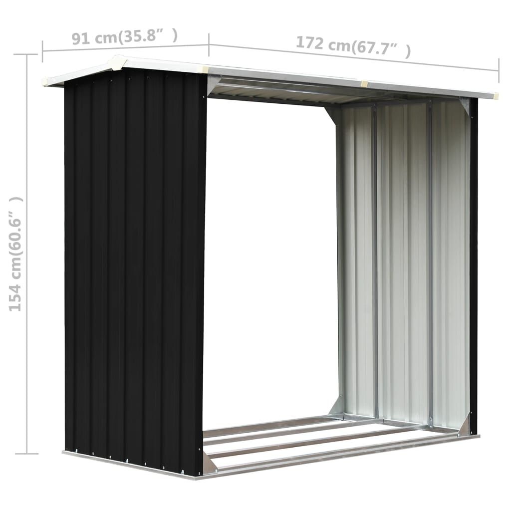 vidaXL Haardhoutschuur 172x91x154 cm gegalvaniseerd staal antraciet
