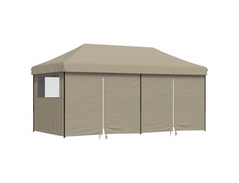 vidaXL Partytent inklapbaar pop-up met 4 zijwanden taupe