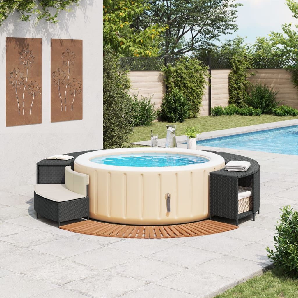 vidaXL Hottub-ombouw poly rattan en massief acaciahout zwart