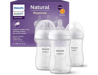 Philips Avent Natural Response Baby Bottle - 3 x 260ml Baby Milk Bottle for Newborns and Up, BPA Free, 1+ Months (Model SCY903/03) - Maat 1 count (Pack of 3)