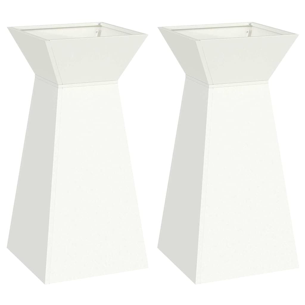 vidaXL Pilaar Plantenbak 2 st Wit 35 x 35 x 73 cm Koudgewalst staal