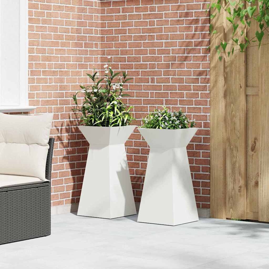 vidaXL Pilaar Plantenbak 2 st Wit 35 x 35 x 73 cm Koudgewalst staal
