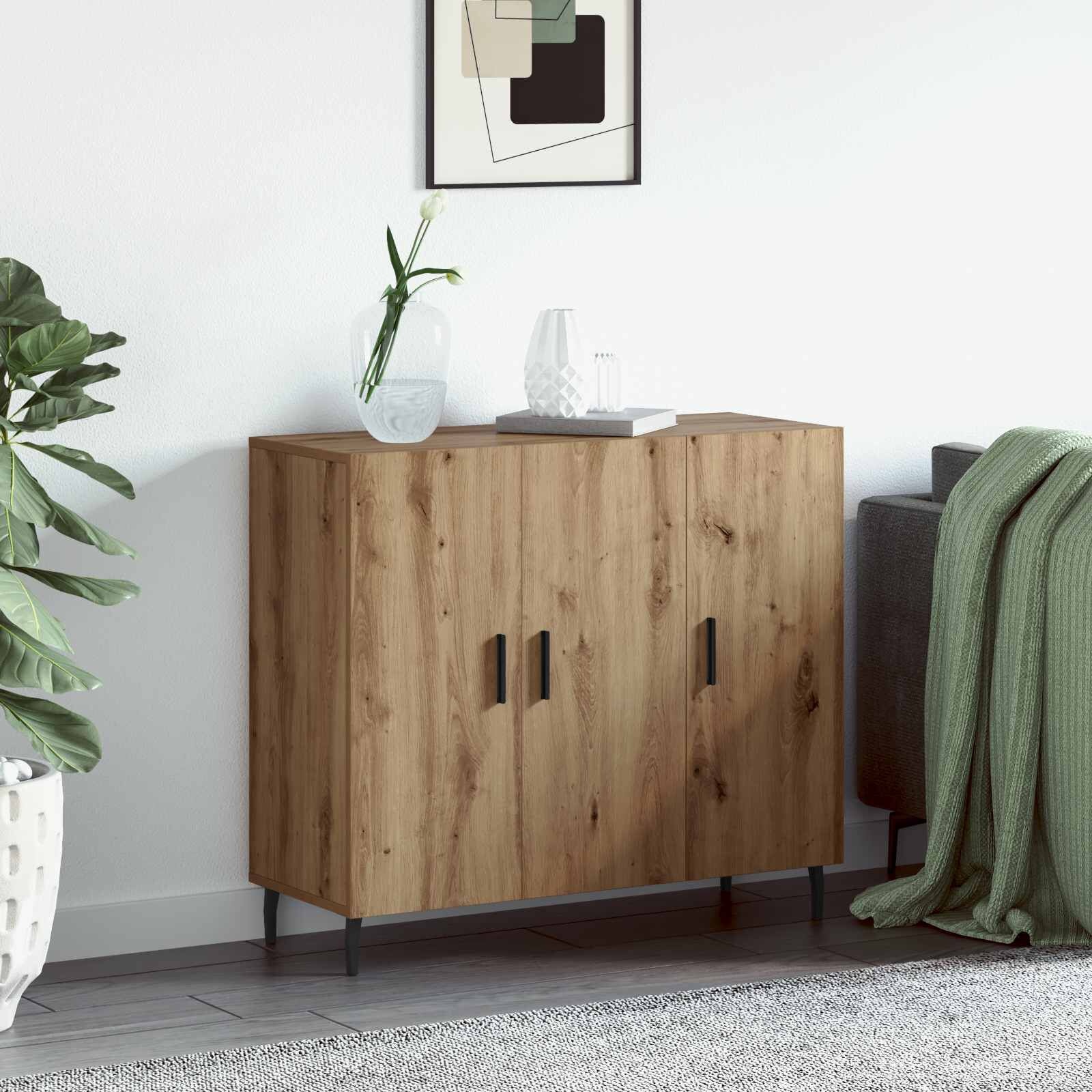 vidaXL Dressoir Artisan Eiken 90 x 34 x 80 cm Bewerkt hout