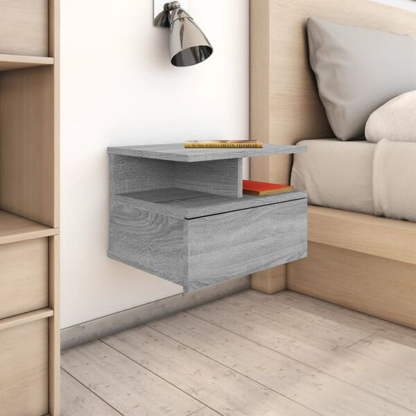 Zwevend Nachtkastje 40x31x27 cm Grijs Sonoma Eiken Bewerkt Hout - 57% Korting