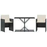 vidaXL Bistroset Poly Rattan Zwart - 3-Delig met Kussens (54% Korting)