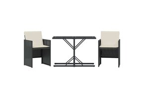 vidaXL Bistroset Poly Rattan Zwart - 3-Delig met Kussens (54% Korting)