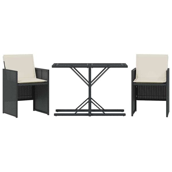 vidaXL Bistroset Poly Rattan Zwart - 3-Delig met Kussens (54% Korting)