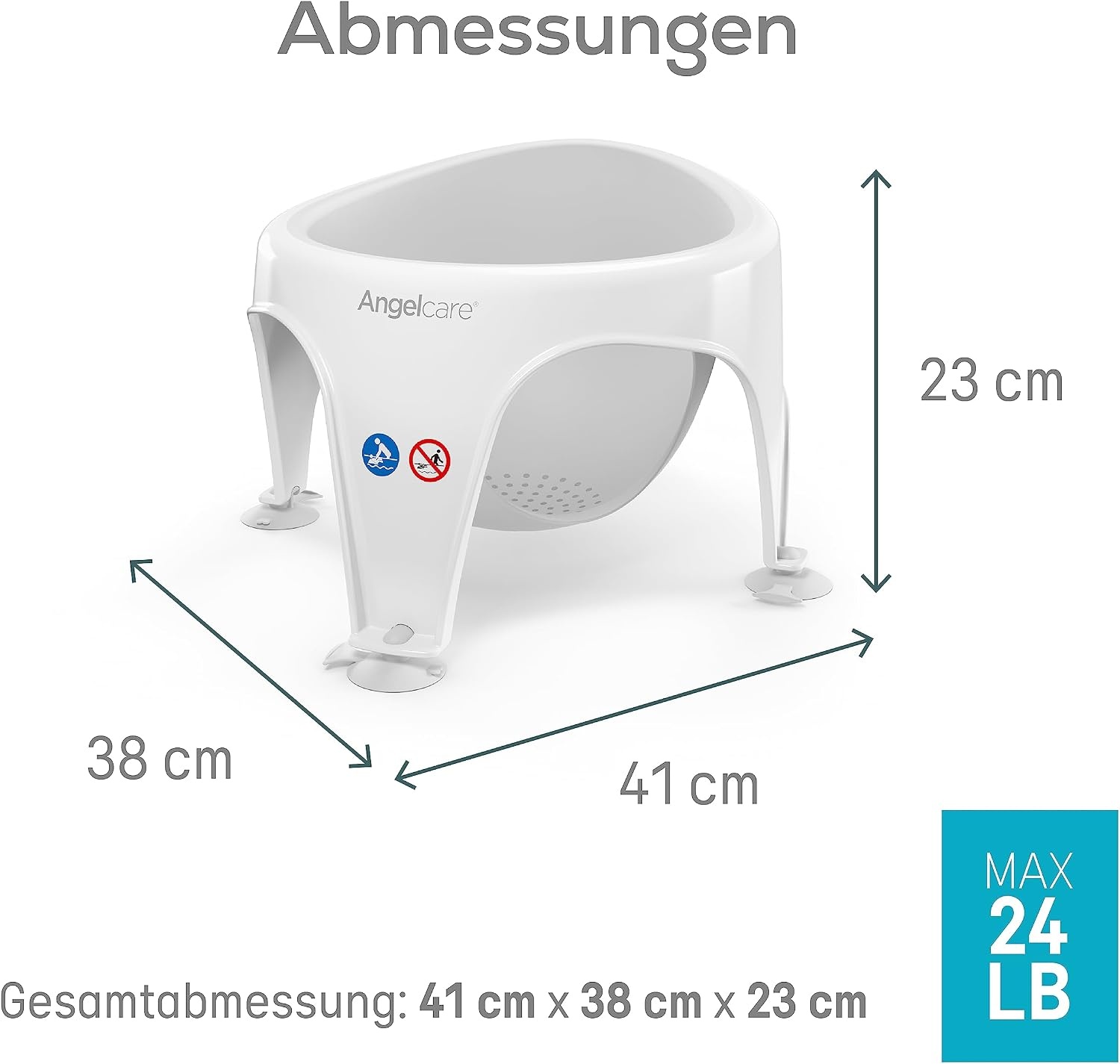 Angelcare Ergonomische badring voor grote badkuip of douche, lichtgrijs, aangenaam zachte zitting