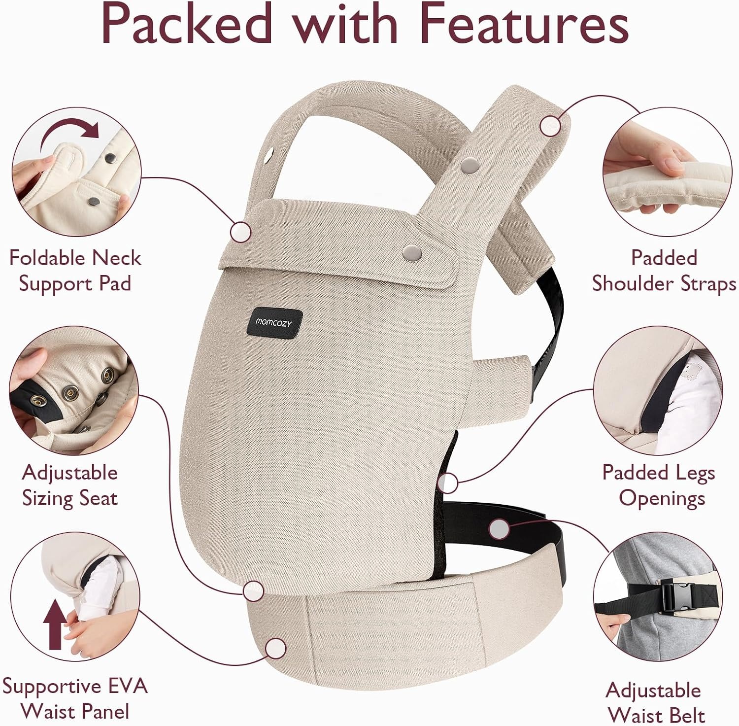 Momcozy Babydrager van pasgeborene tot peuter - een ergonomische, behaaglijke en lichtgewicht draagzak voor 3,2-20 kg, verbeterde lendensteun, Khaki