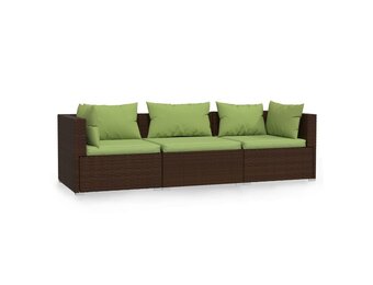vidaXL Bank 3-zits met kussens poly rattan bruin