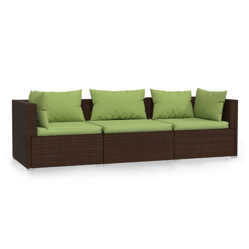 vidaXL Bank 3-zits met kussens poly rattan bruin