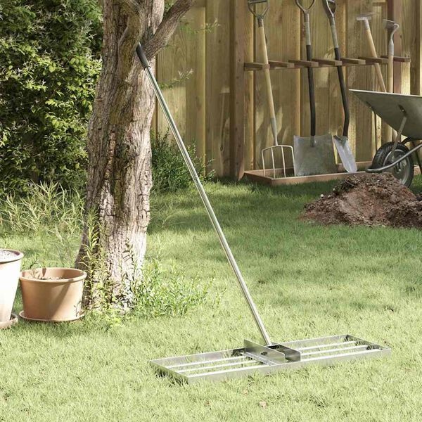 vidaXL Tuin Egalisatie Hark Zilver 75 x 25 x 6 cm Roestvrij staal